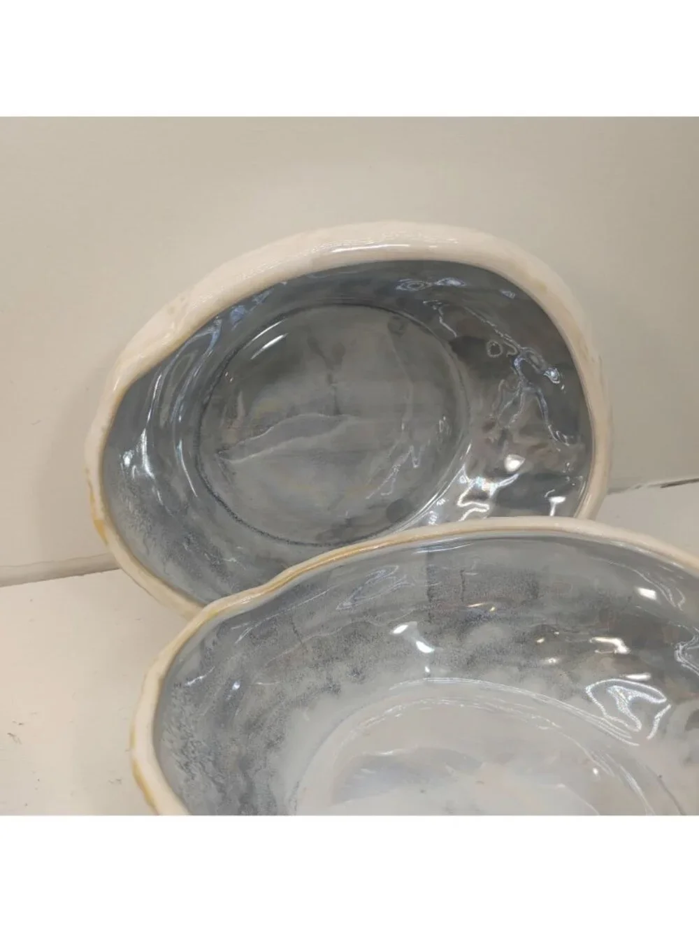 Pottery Barn Abalone Iridescent Oyster Shell Soup Salad Bowls Set of 2